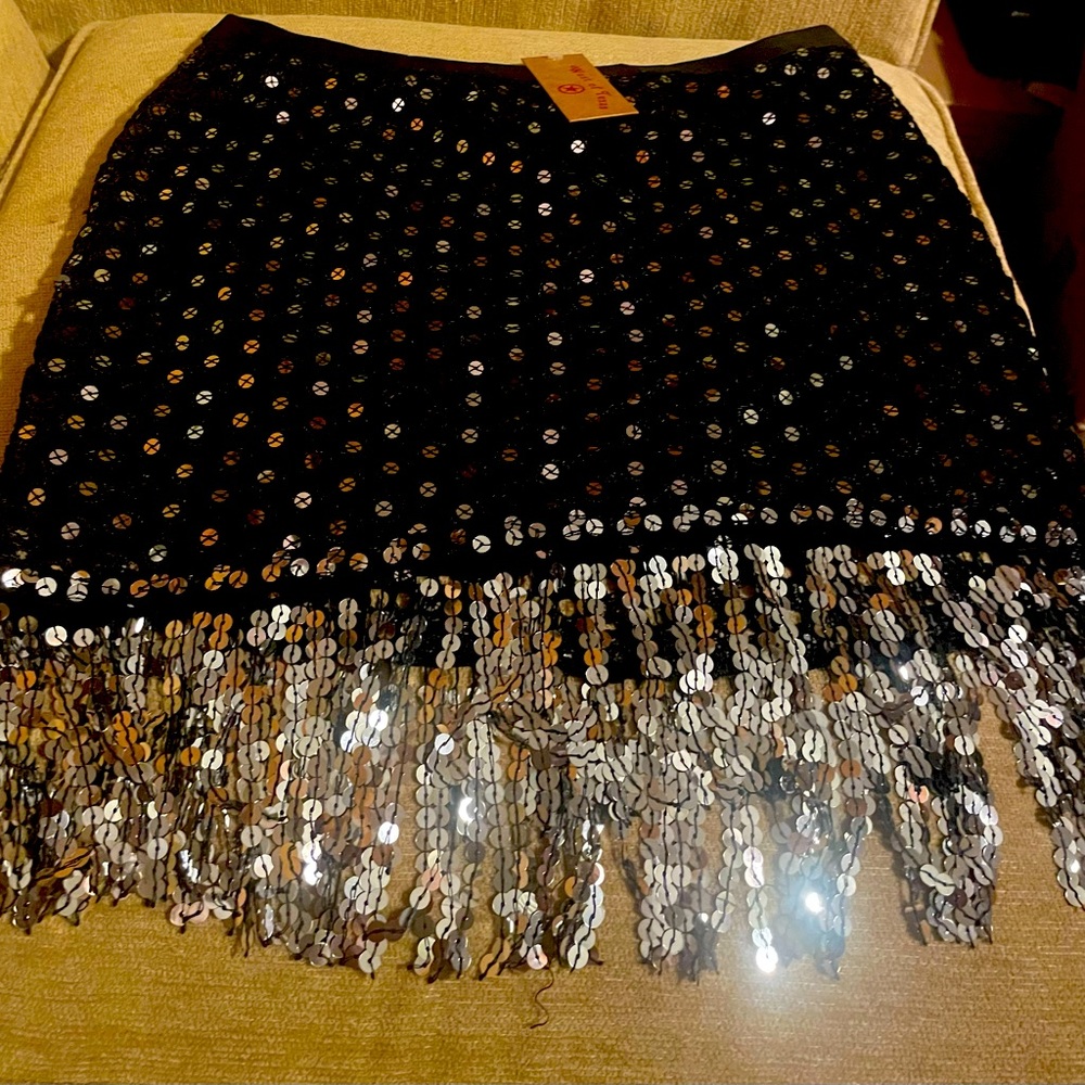NWT never worn black sequin tassel miniskirt
